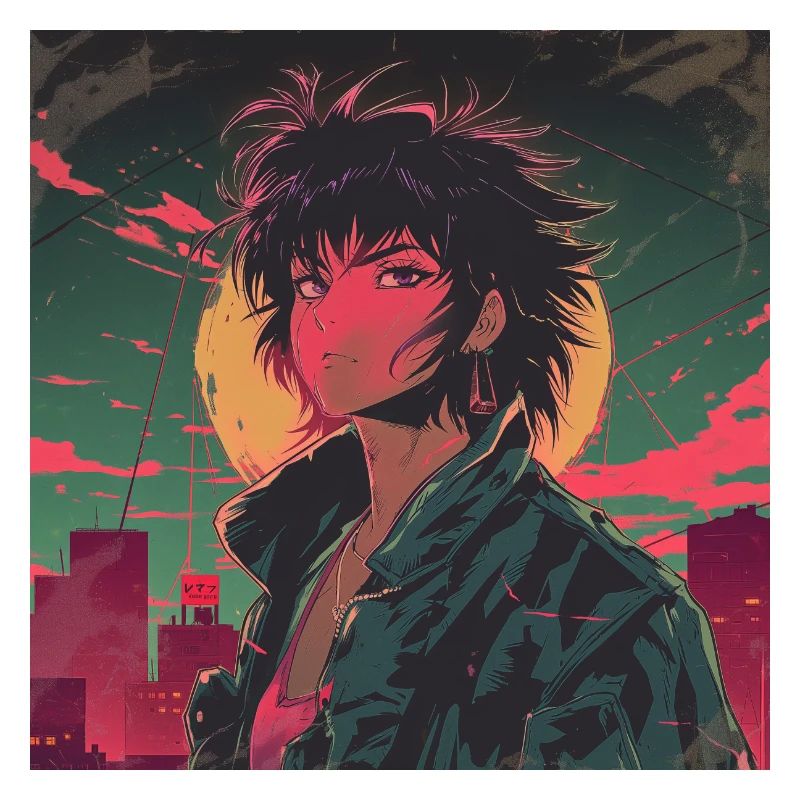 Années 80 Anime Guy Calmant Impression de mode de haute qualité