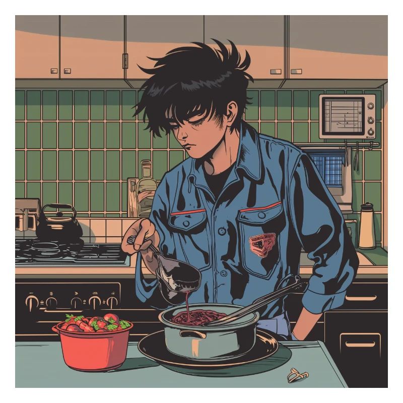 Années 80 Anime Guy Calmant Impression de mode de haute qualité