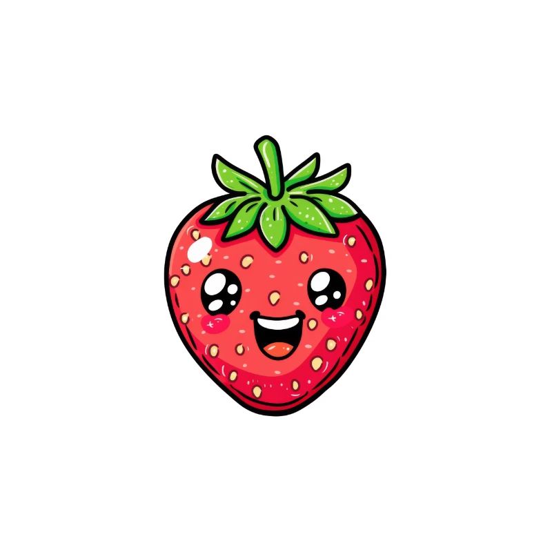 Fraise heureuse avec chapeau vert dans le style de dessin animé