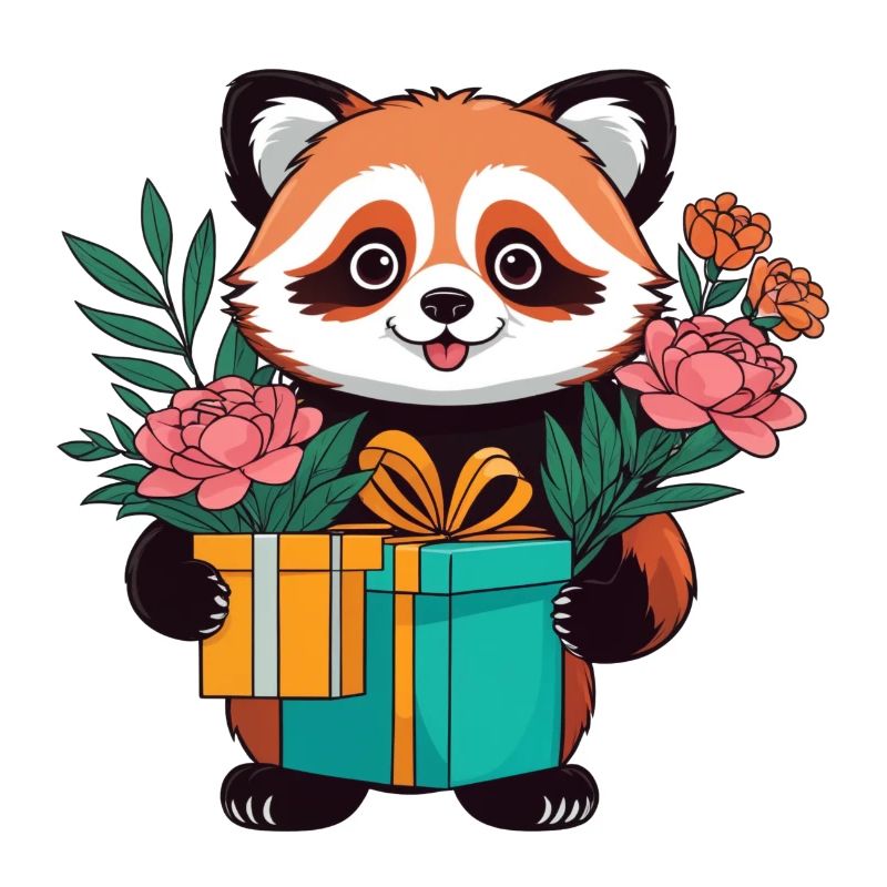 Roter Panda mit Geschenken