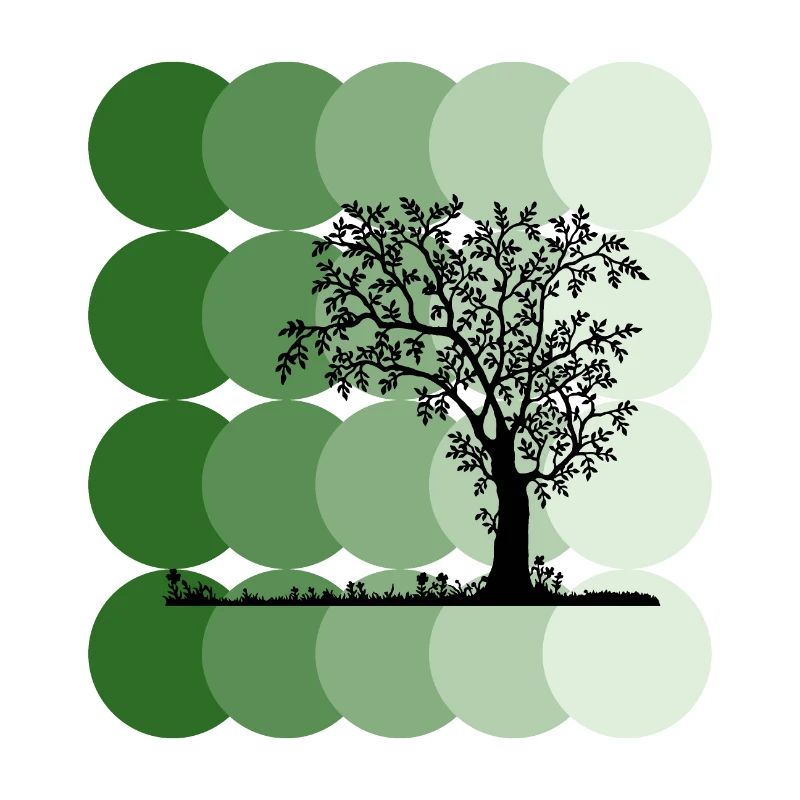 Silhouette Tree with Green Circles Art