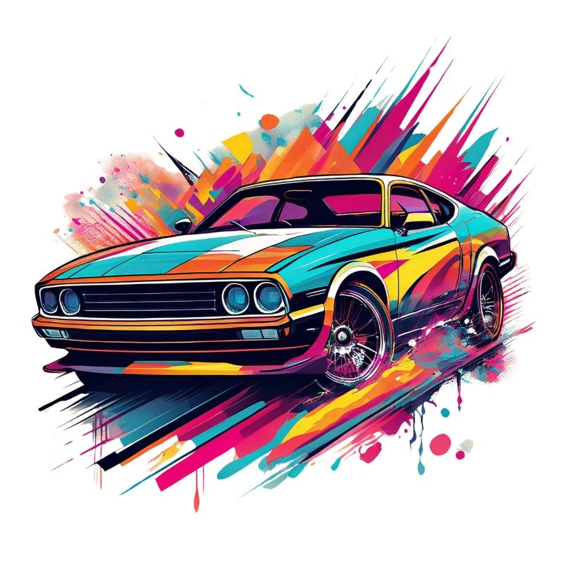 Bold Classic Car with Abstract Colour Splashes