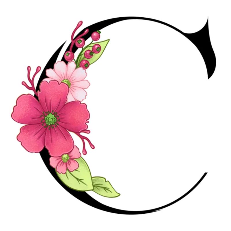Eleganter Buchstabe 'C' mit Blumen