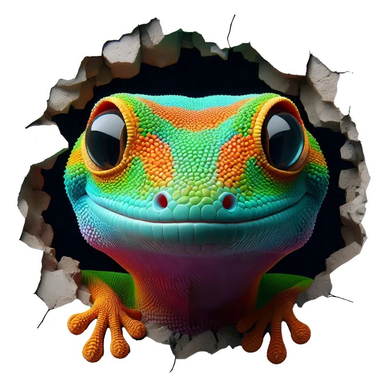 Tête de gecko colorée dans le trou 1