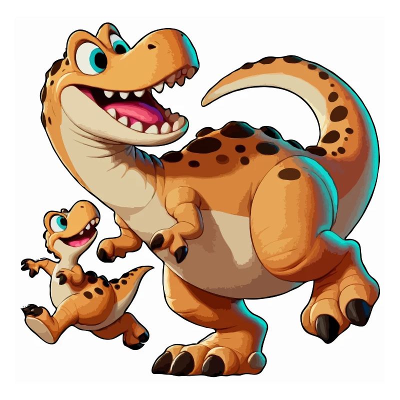 Allosaurus-Mutter mit herumtollendem Kind