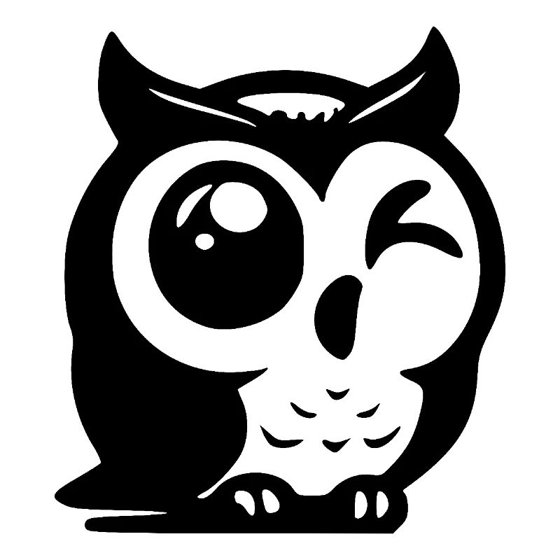 Clever owl with a winking eye