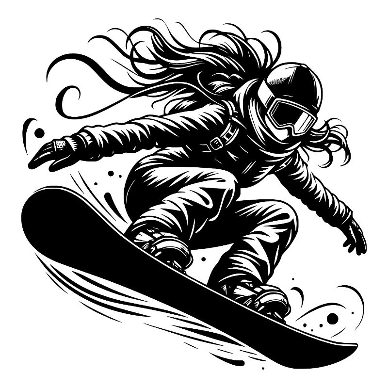 Dynamische Snowboarderin im Action Sprung