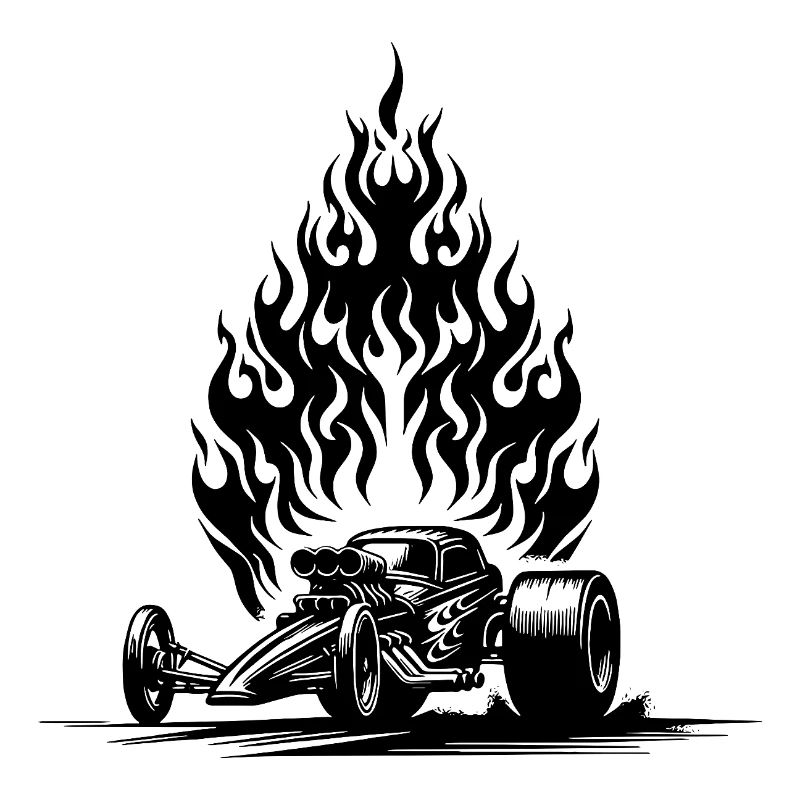 Heißes Dragster Auto mit flammendem Motor