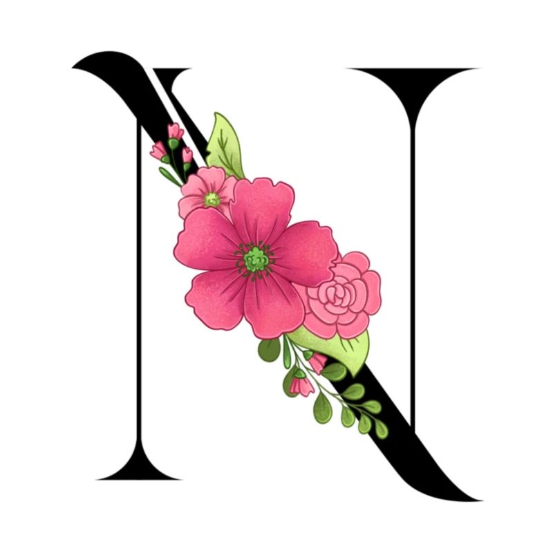 Eleganter Buchstabe 'T' mit Blumen