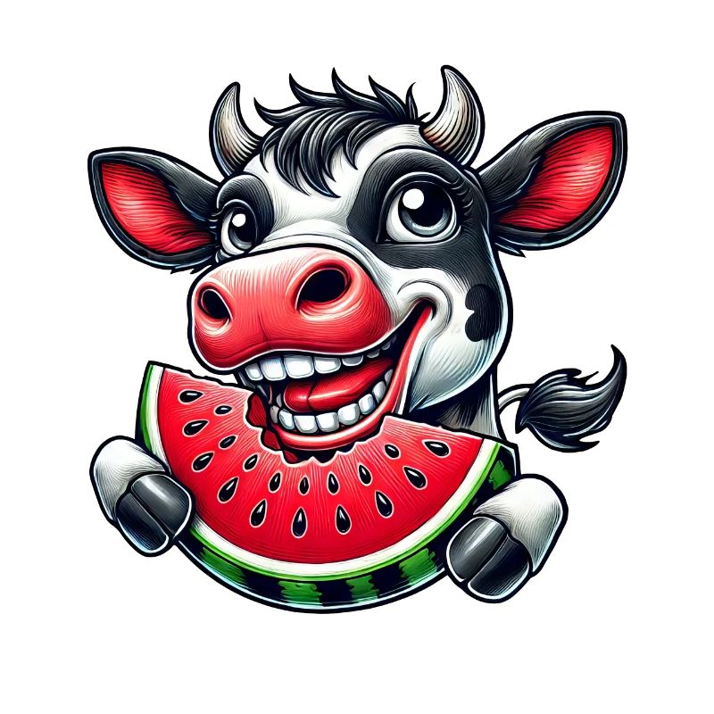 Kuh Bulle Stier mit Wassermelone Sommerlich