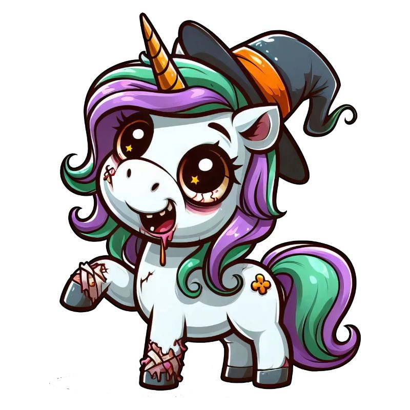 Halloween Einhorn Zombie Hexe Hexenhut