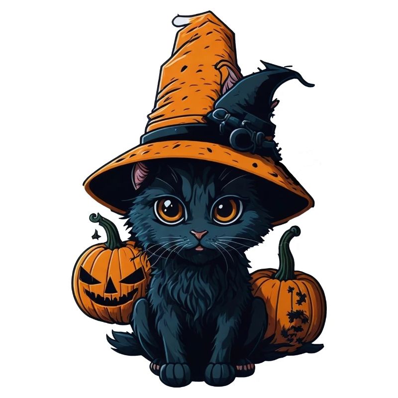 Cute cat hat witch halloween