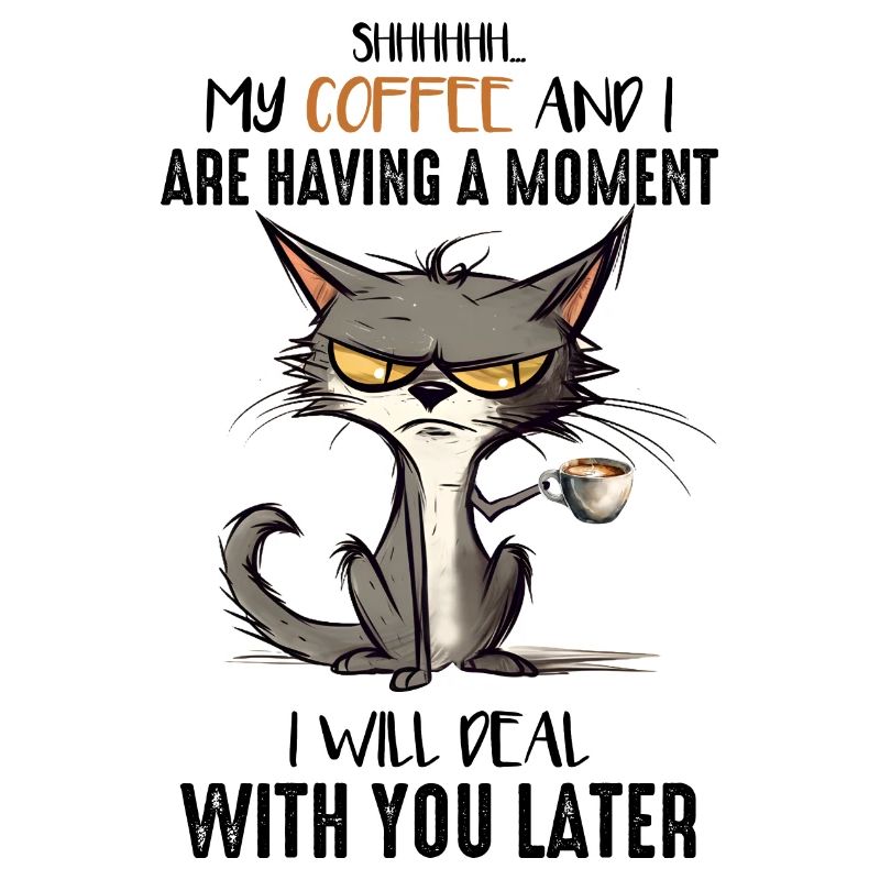 Coffee Moment: Whimsical Cat & Coffee Tee