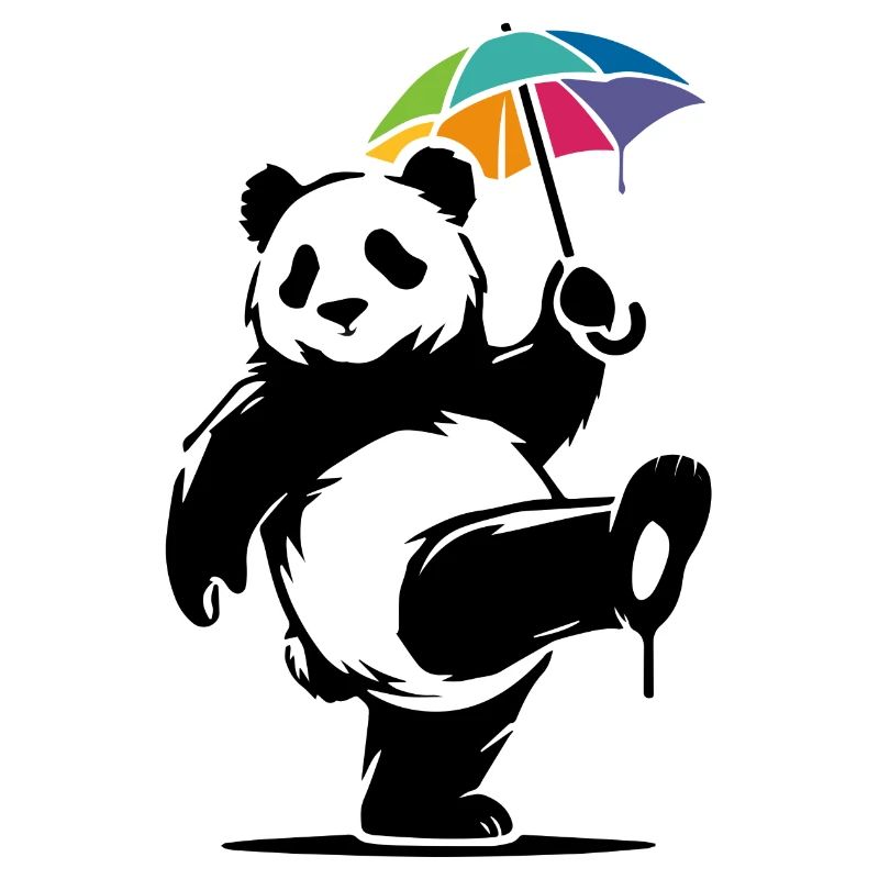 Panda dansant avec parapluie arc-en-ciel