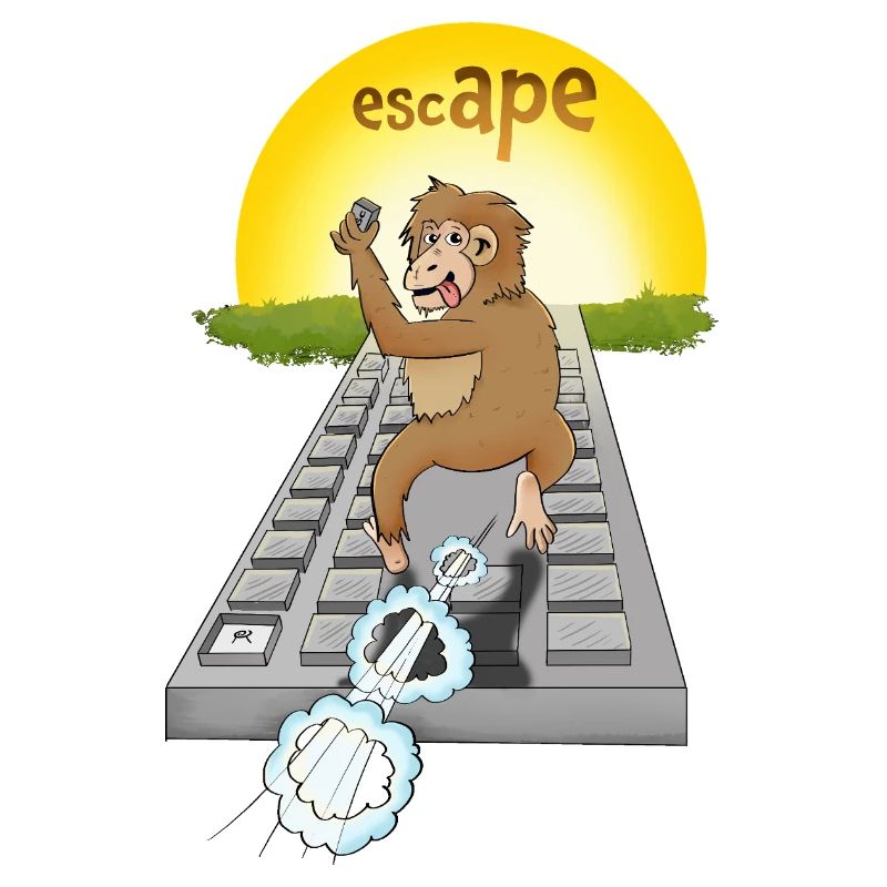 Humorous monkey design with keyboard