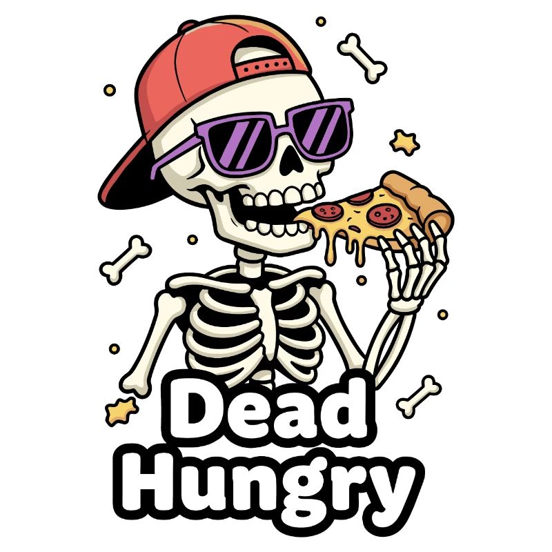 Pizza squelette affamé mort