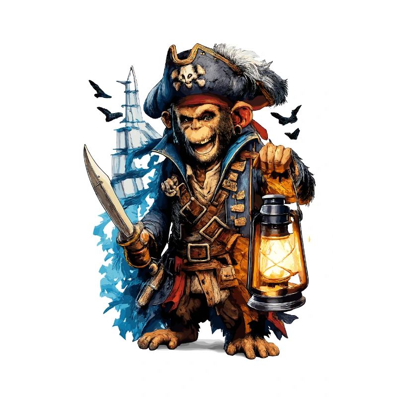 Singe pirate avec lanterne et épée