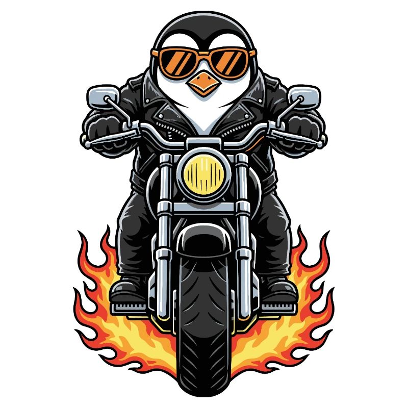 Cool Biker Penguin Motorcycle Flames
