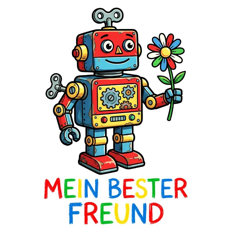 Ami robot coloré avec une fleur