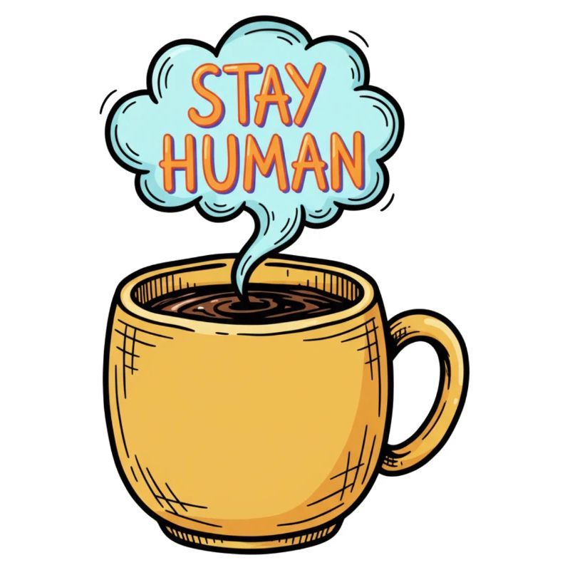 Stay Human Hand-Drawn Coffee Mug Doodle