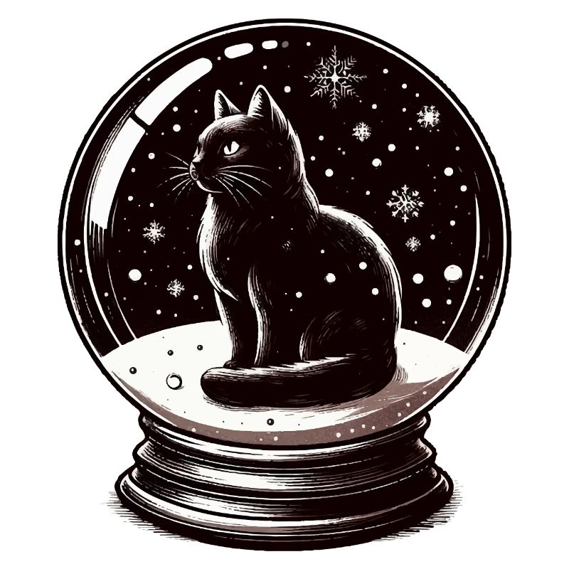 Snow globe with black cat winter for