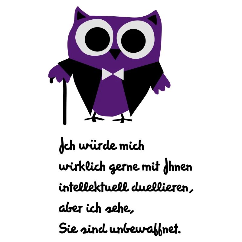 Owl, satire, saying "Intellectually duel"