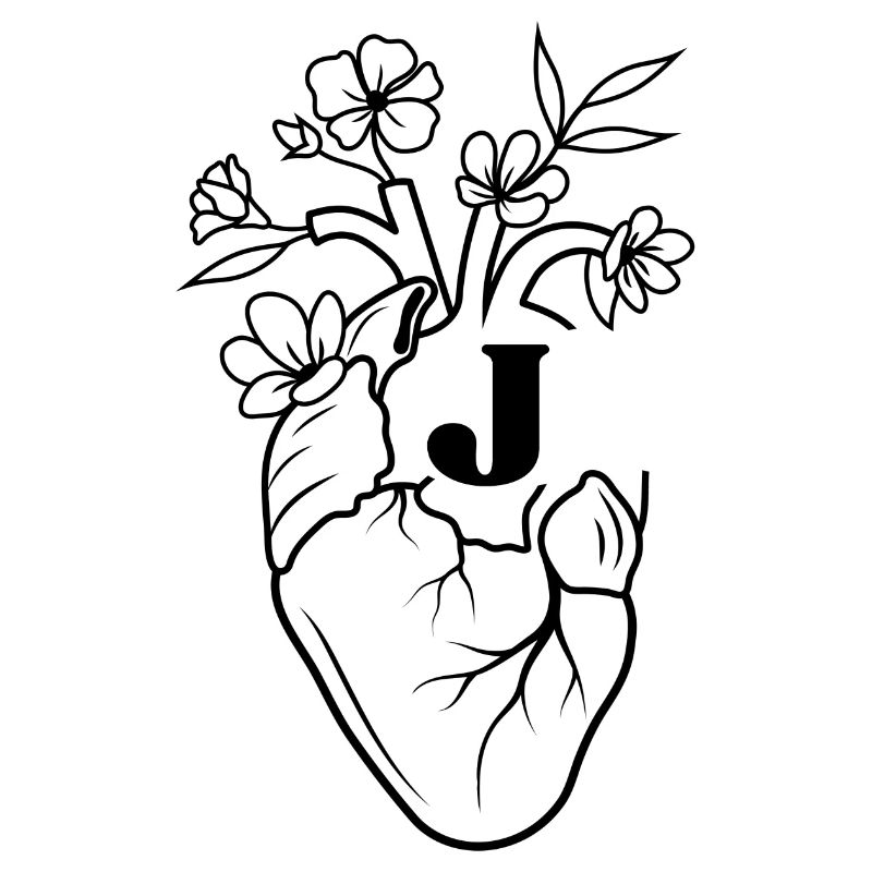 Buchstabe j Herz Schwarze Blumen Anatomie