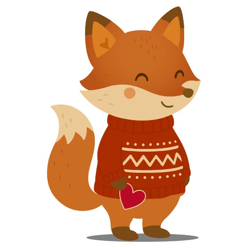 Un renard mignon en pull avec un cœur