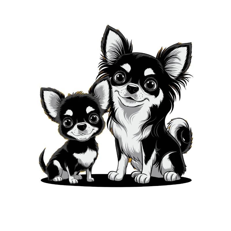 Chiwawa Love : Mère et chiot en noir et blanc