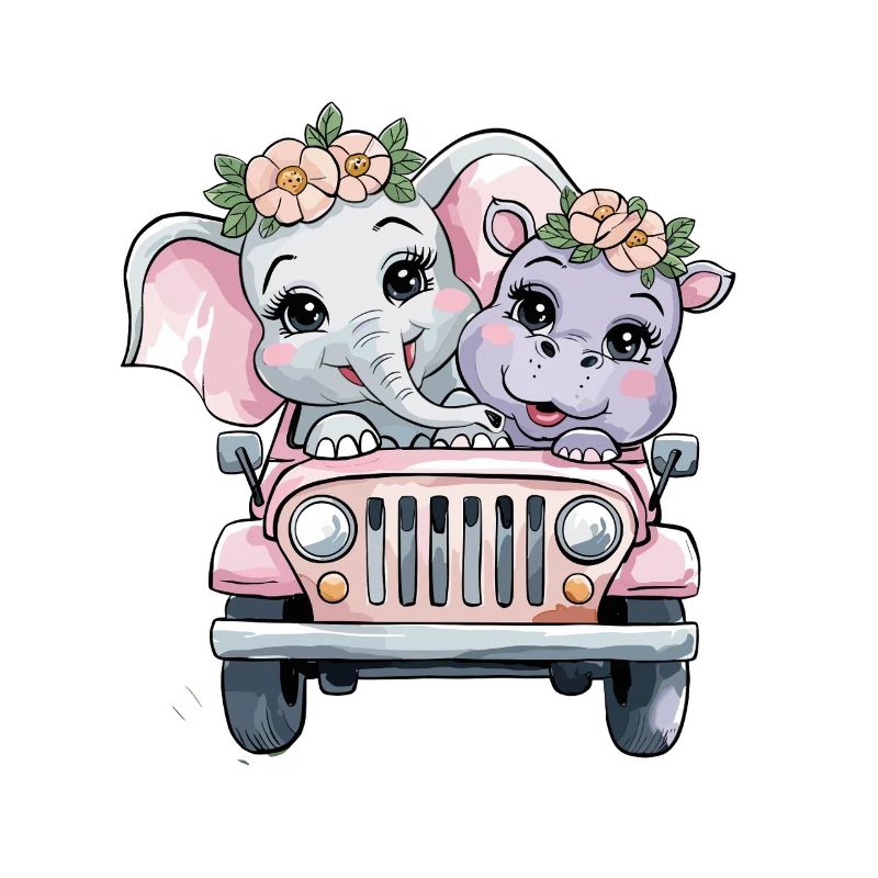 Éléphant et hippopotame Couronne florale aventure