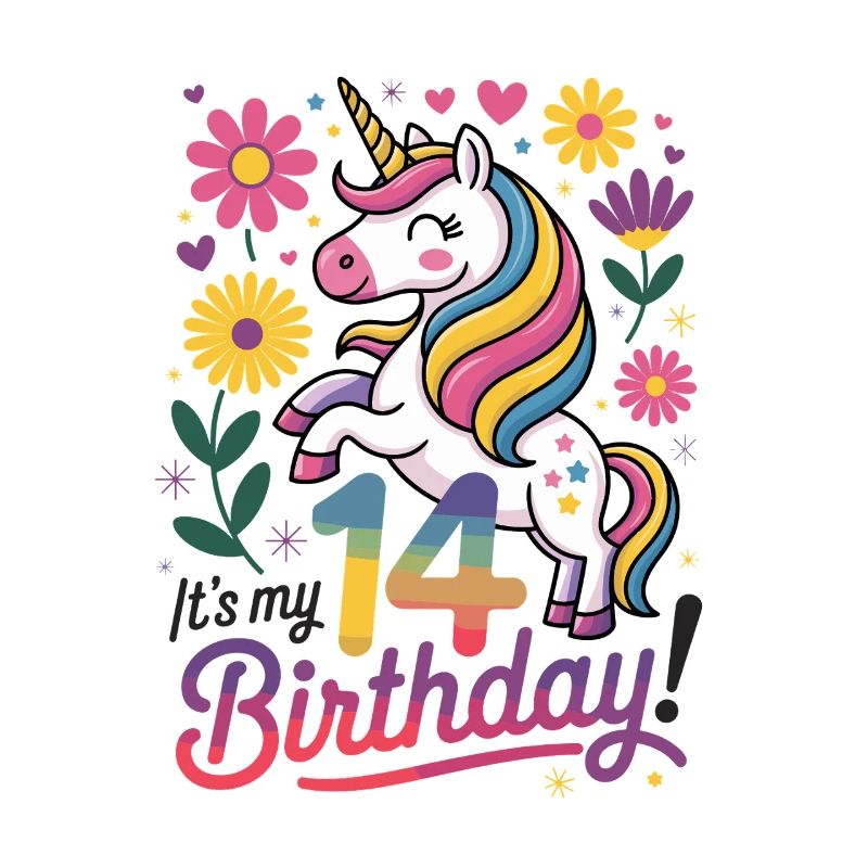 Un anniversaire licorne avec des fleurs et des arcs-en-ciel