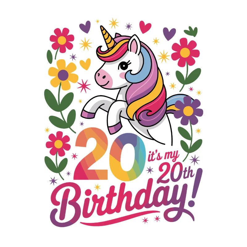 Einzigartiger Einhorn 20. Geburtstag Blumen Design