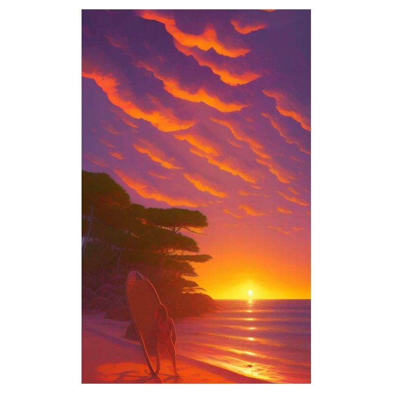 Dessin comique d’un paysage de plage au coucher du soleil