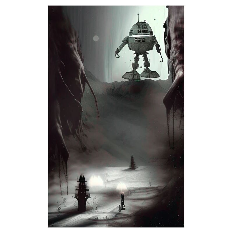 Creepy Comic robot spaceship Alien on a strange