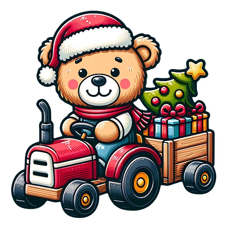 Teddy als Weihnachtsmann mit Traktor