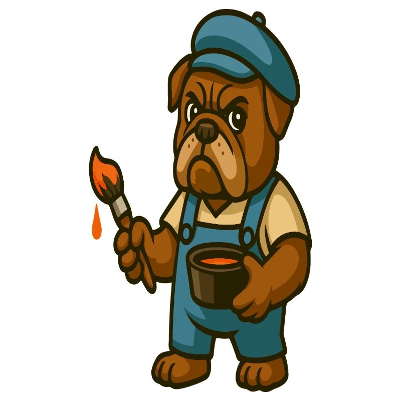 Maler Bulldoggen-Maskottchen mit Farbeimer