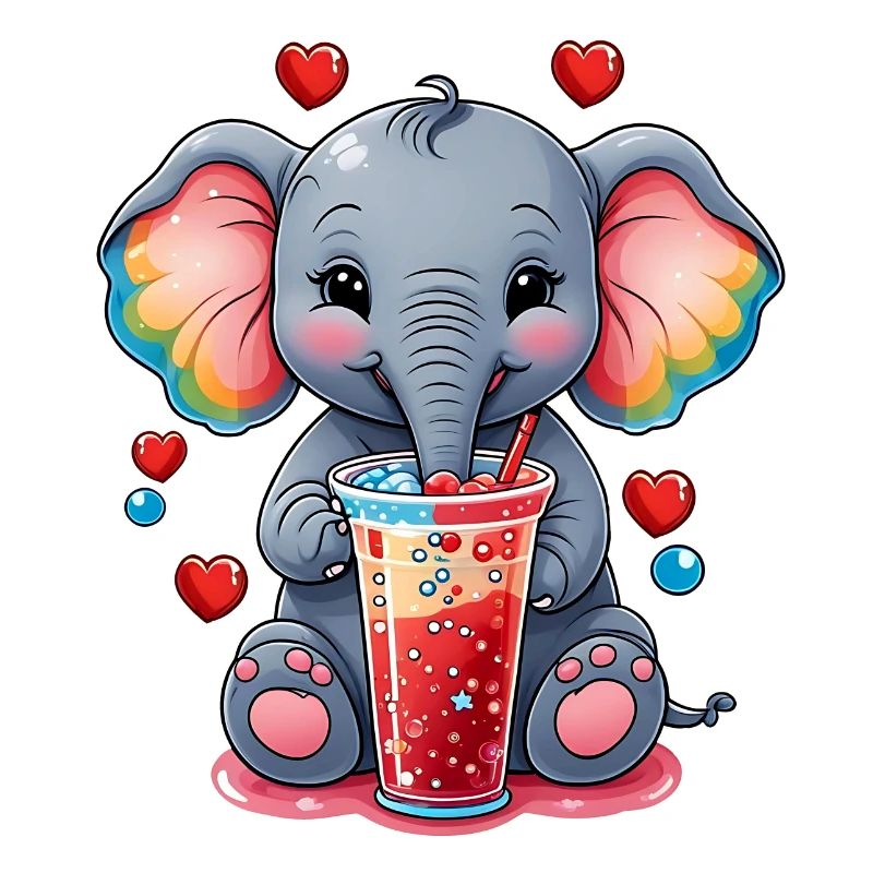 Un petit éléphant mignon boit de la limonade