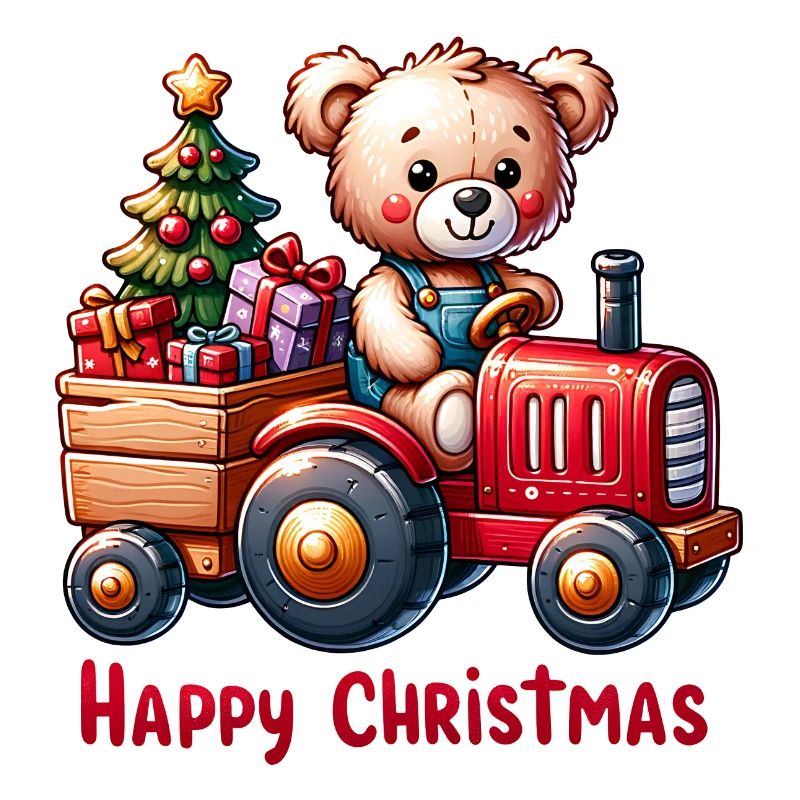Teddy als Weihnachtsmann mit Traktor