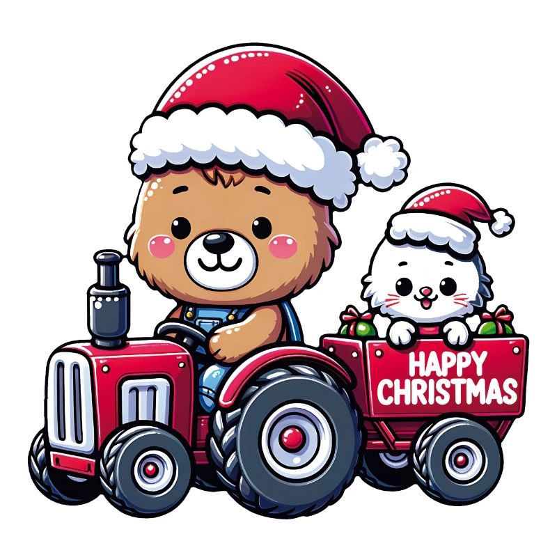 Teddy als Weihnachtsmann mit Traktor und Katze