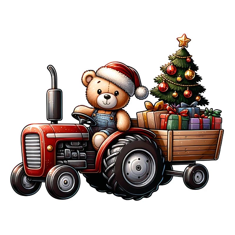 Teddy als Weihnachtsmann mit Traktor