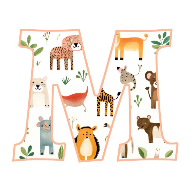 Letter M, Monogram, Animal Pattern