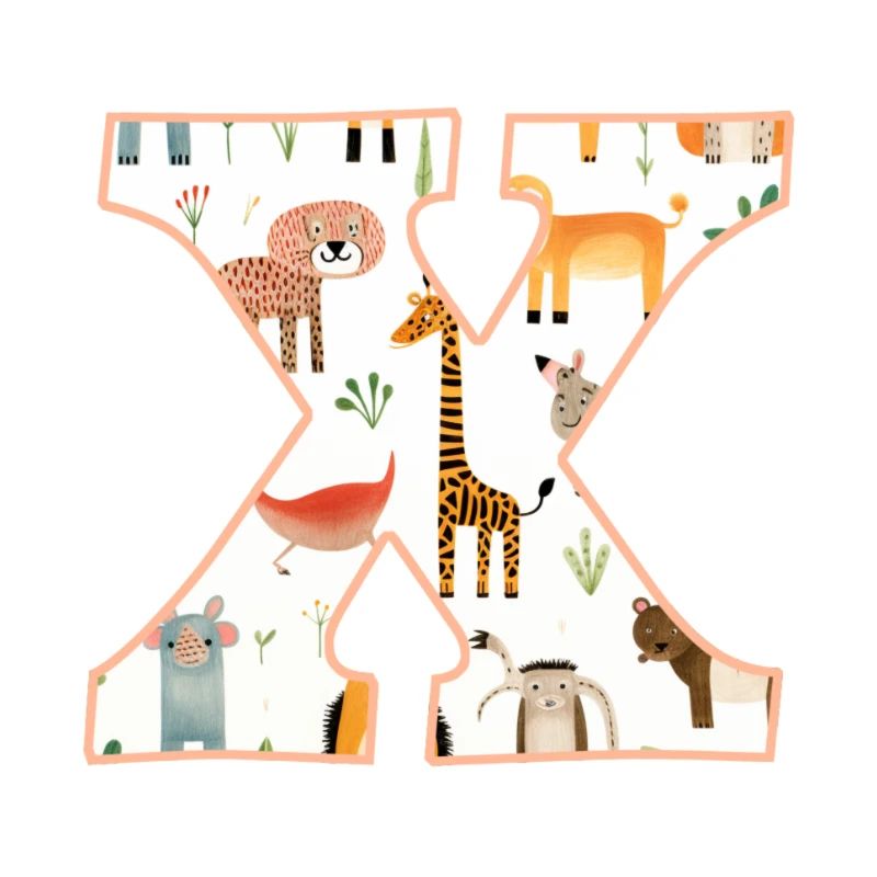 Buchstabe X, Monogramm, Tiermuster