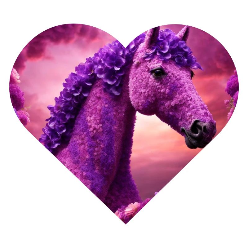 cheval garni de fleurs purples