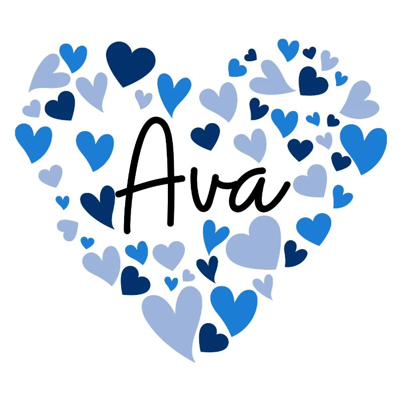 Ava Name Design avec des cœurs bleus en forme de cœur