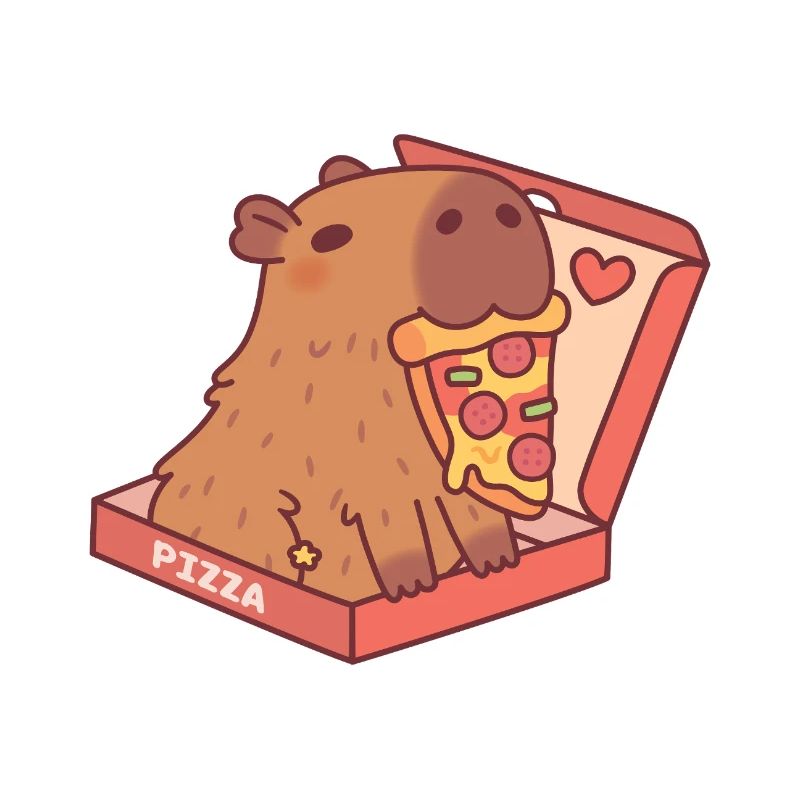 Capybara mignon avec pizza dans une boîte à pizza