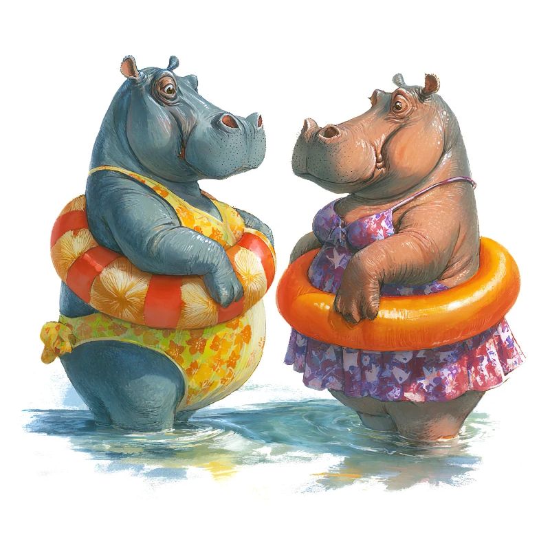 Hippo-Poolfreunde im Sommer