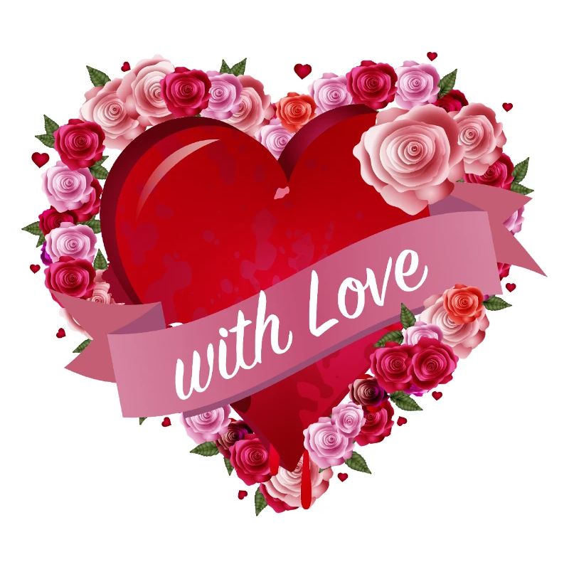 Glowing heart with rose frame and lettering