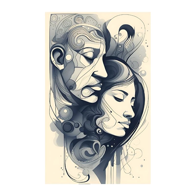 Abstract couple faces in ink