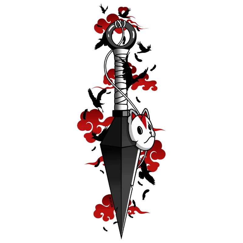 Kunai red crow clouds - Japanese