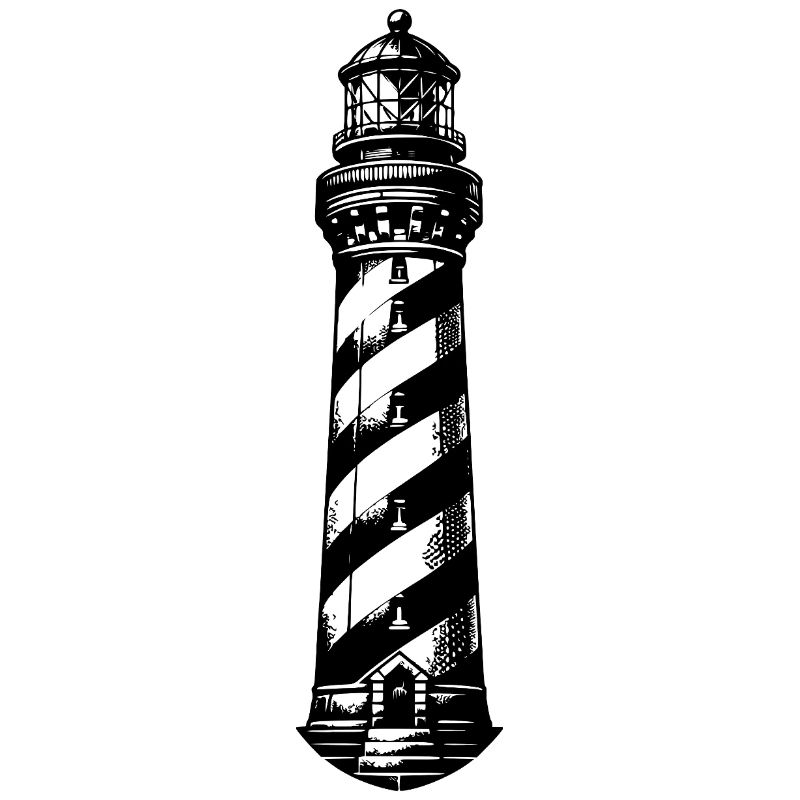 Gestreifter Leuchtturm an der Küste